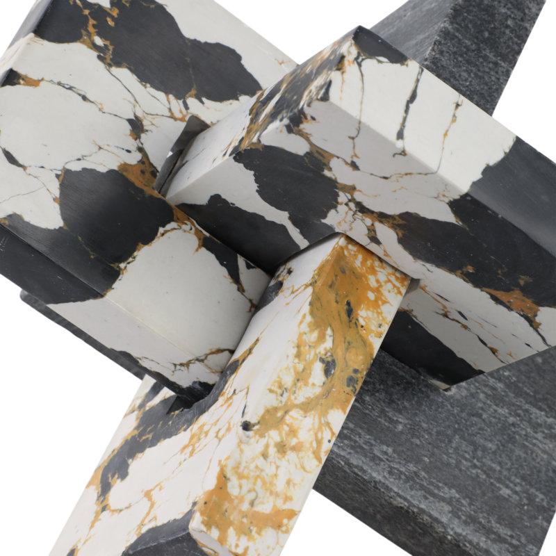 Sculpture moderne en marbre à nœuds abstraits pour la décoration intérieure - objet décoratif pour bureau, présentoir de décoration de salon - noir et blanc