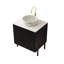 Meuble-lavabo double autoportant 60 po avec lavabo 60 po, 2 armoires de rangement rayées 24 po + tablette ouverte amovible 12 po, 2 vasques rondes blanches en pierre avec comptoir Carrara blanc-172810790-172810844