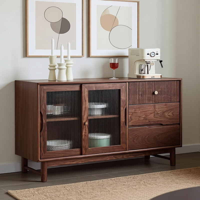 Buffet de rangement rétro en noyer noir, H 31,88 po x l 62,99 po x P 15,74 po