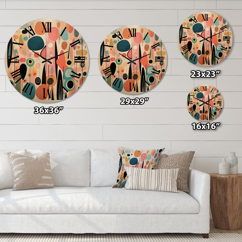 Horloge murale rose Mid Century Playful Patterns II - Mid-Century, Très grand