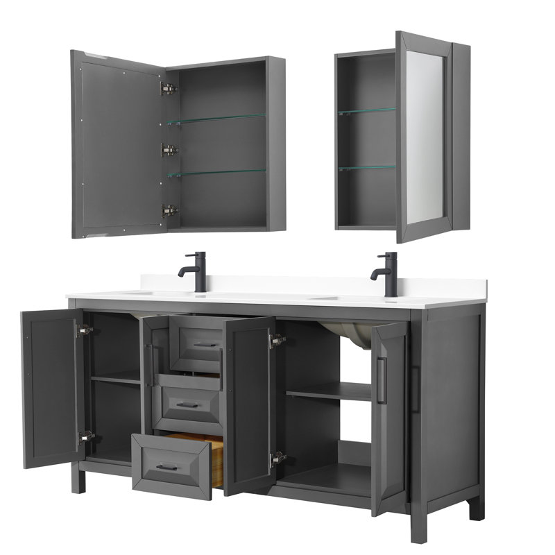 Daria 72'' W Double Vanity, Dark Gray, Polished Chrome, Carrara Cultured Marble