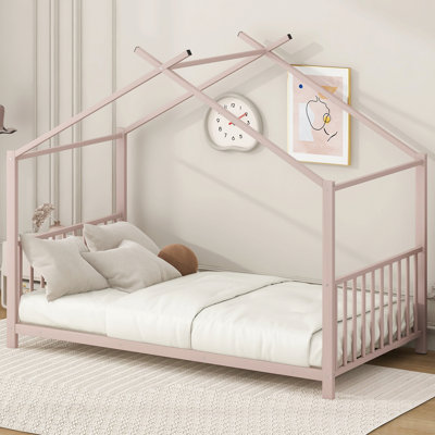 Lit plateforme simple en métal, rose