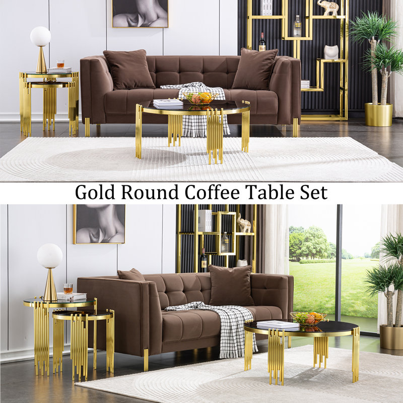 Table basse ronde Templas, Noir et or