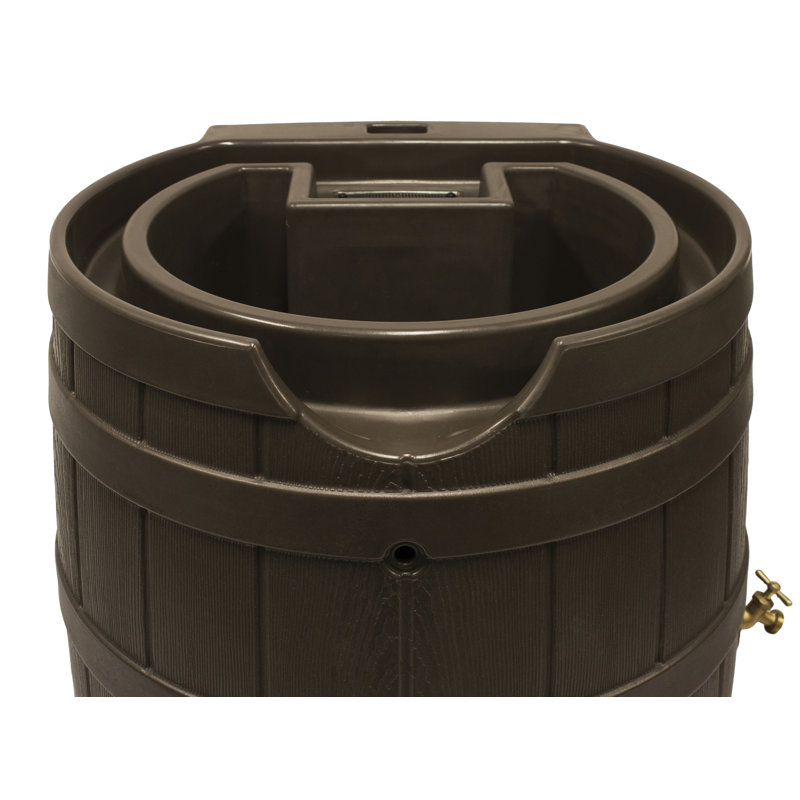 Good Ideas 65 Gallons Plastic Drainable Dual Overflow Planter Rain Barrel, Oak