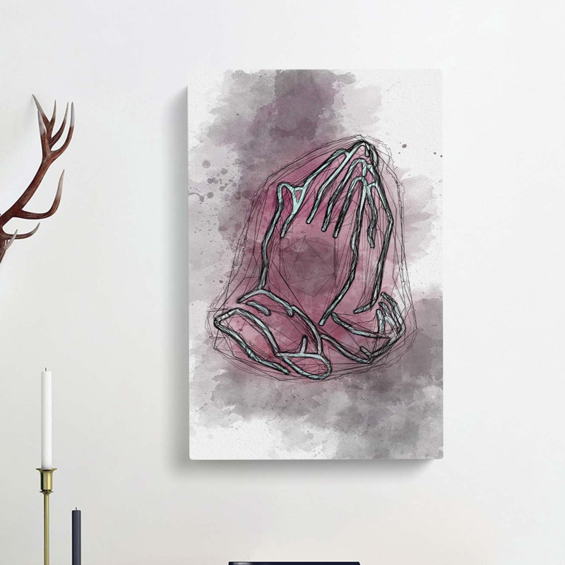 Praying Hands in Abstract - Wrapped Canvas Drawing - Wrapped Canvas, 50cm H x 35cm W x 3cm D