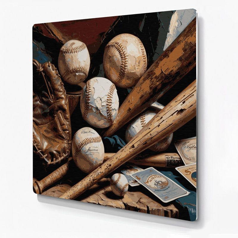 Art mural en métal brun Sports Baseball, H 384 po x l 384 po x P 0,05 po