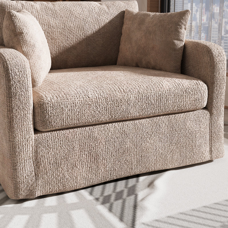 Oversized Upholstered Slipcovered Armchair Comfy Couch Sofa, Wheat