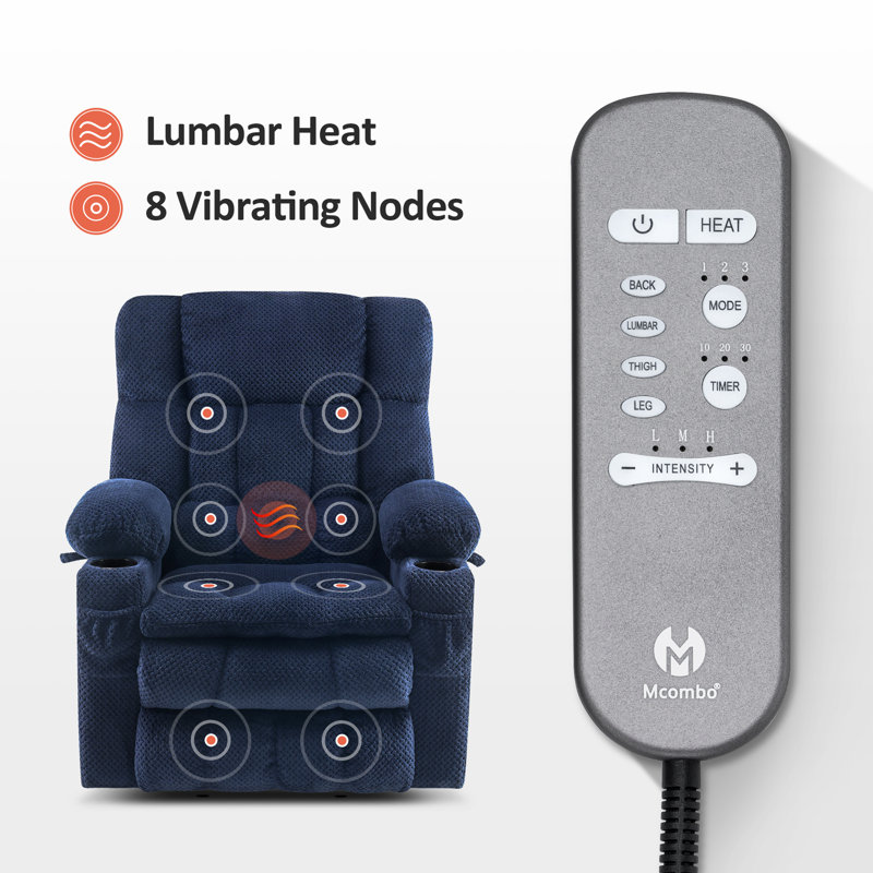 Fauteuil inclinable électrique à deux moteurs avec massage et chaleur, position infinie, Marine