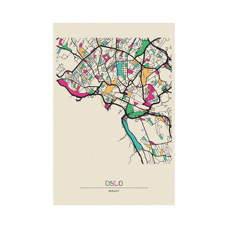 Oslo, Norway Map by Ayse Deniz Akerman - Wrapped Canvas Painting, 20.32 cm H x 30.48 cm W