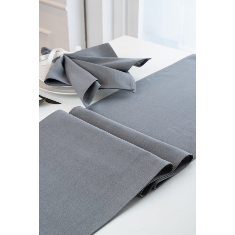 D'Moksha Homes Plain Faux Linen Table Runner, Charcoal Gray, 108" x 13"
