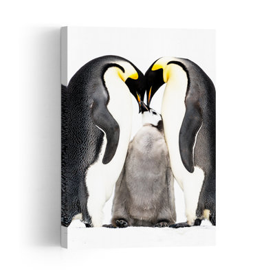 Emperor Penguin Feeding Chick Abstract Contemporary Penguin Nature Wildlife Wall Art Print 1 Piece Wrapped Canvas Wall Art