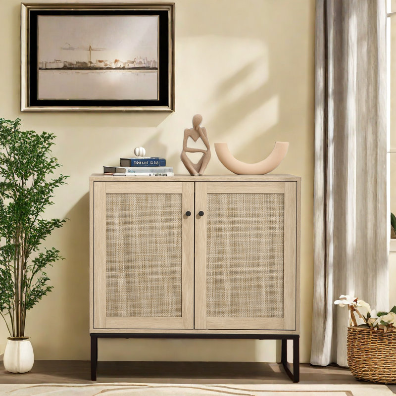 Rattan Buffet Cabinet With Storage Adjustable Shelf
