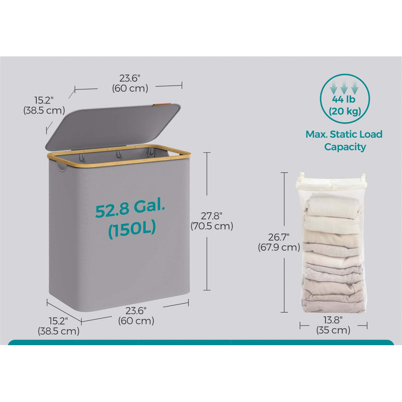 Bhargava Laundry Hamper with Handles, Grey, 70 x 60 x 38