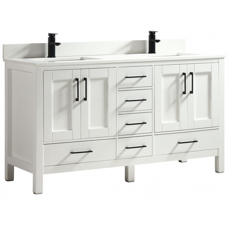 Meuble-lavabo en bois massif 60 ", Blanc