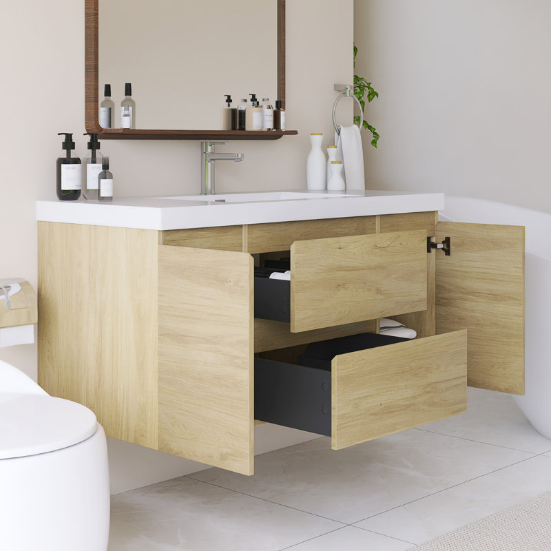 Meuble-lavabo mural simple 48 po avec plateau en résine intégré blanc, 48", Jaune