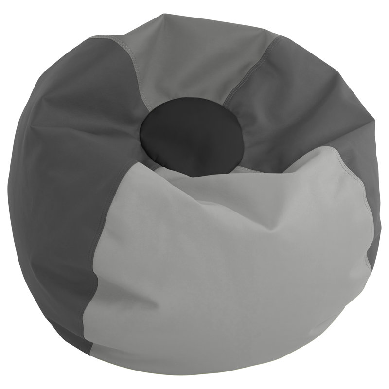 Gray and Light Gray Faux Leather 35" Bean Bag Chair