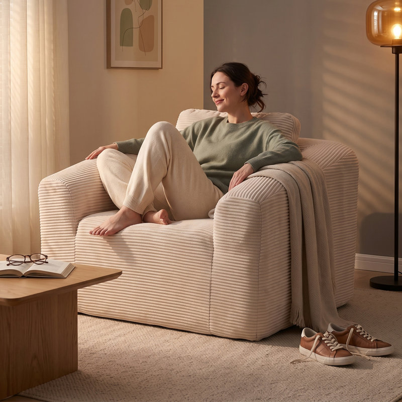 Chaise d'appoint rembourrée, White Corduroy, 1