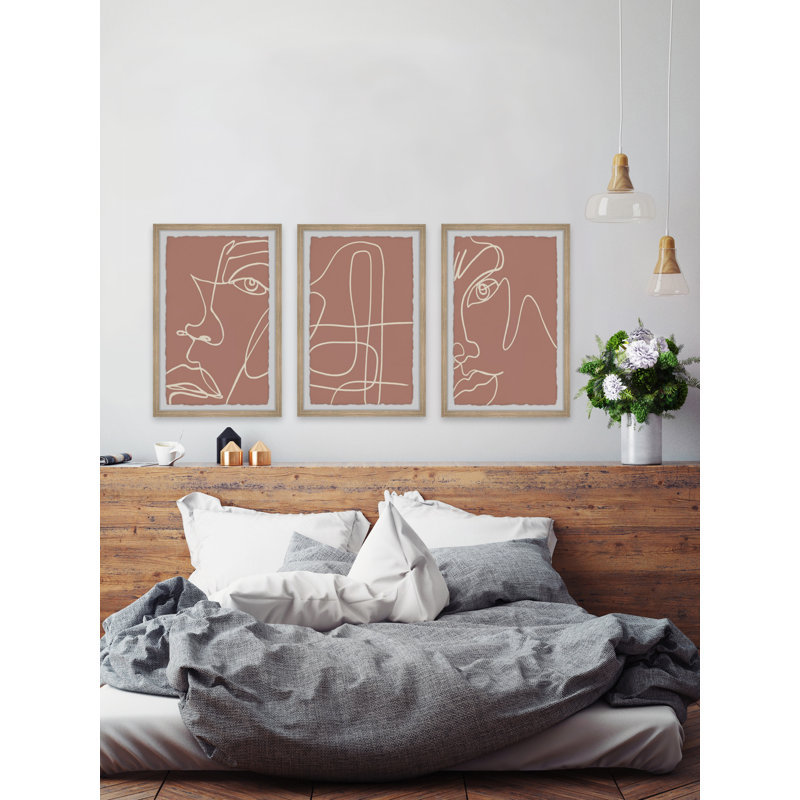 Hebersham Faces Of Nobody by Marmont Hill - 3 Piece Single Picture Frame Print Set, 30cm H x 20cm W x 3.81cm D