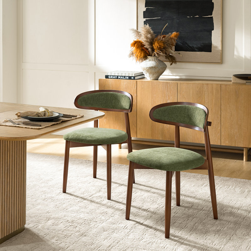 Chaise rembourrée Vicenta de style Mid-Century avec pieds en bois massif, Olive