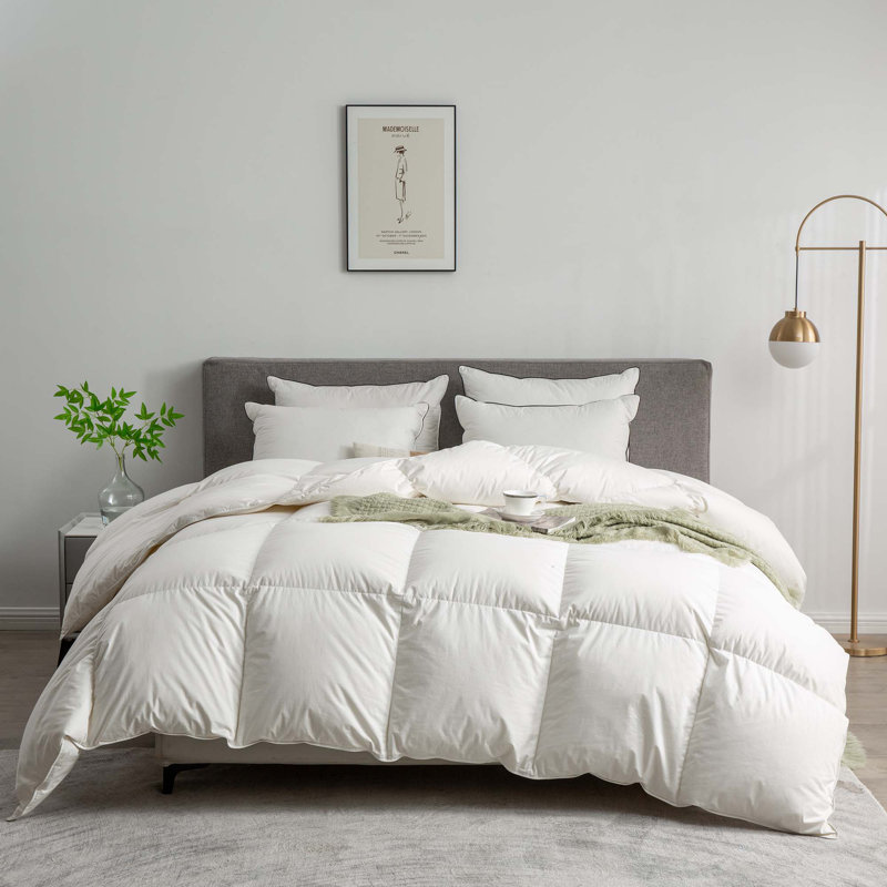 All Season Feather Down Comforter Cotton Blend Cover Duvet Insert, Queen
