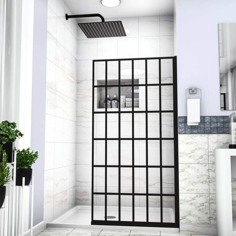Porte de douche 34 po x 72 po en noir mat - panneau simple, entrée ouverte, panneau de salle de bain l 34 po x H 72 po, accessoire
