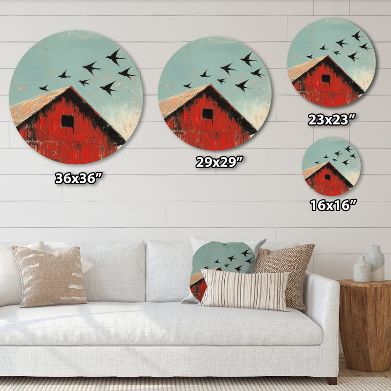 Pogue - oiseau rond, impression sur métal rouge moderne, H 29 po x l 29 po