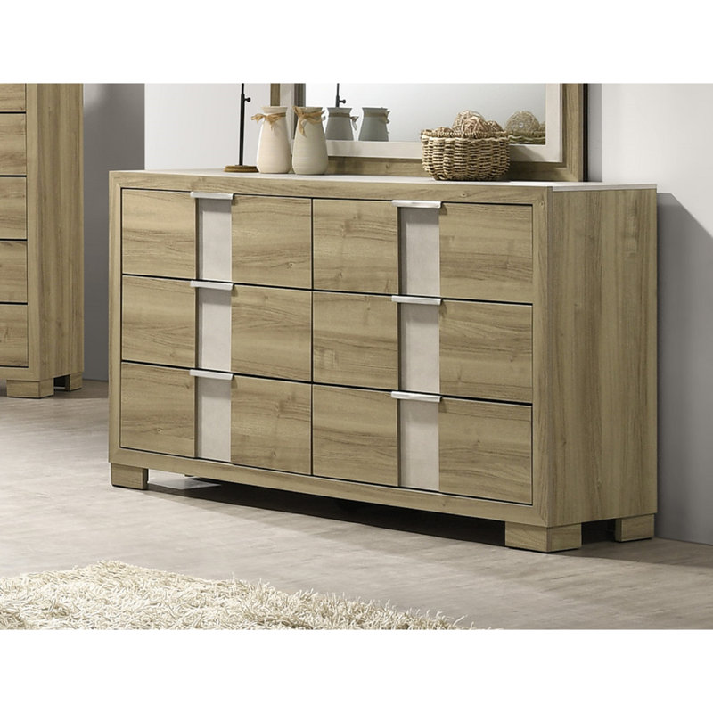 Driftwood 6-Drawer Wooden Dresser for Bedroom