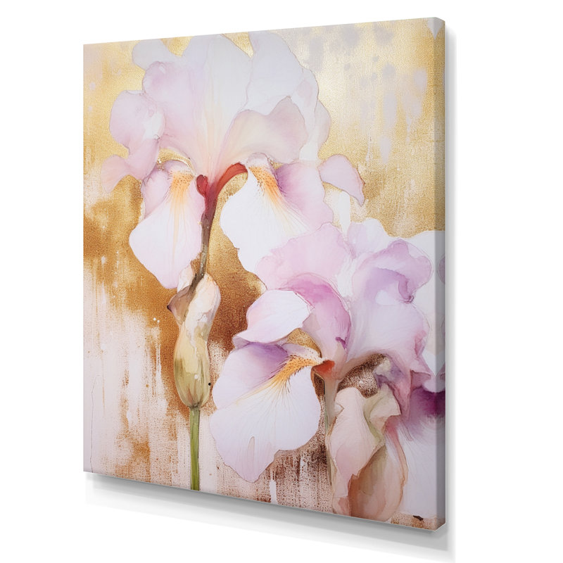 Pétales d'iris rose sur toile, H 32 po x l 16 po x P 1 po, Toile tendue