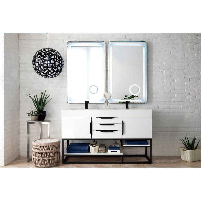 Columbia 59'' W Double Vanity, Latte Oak, Radiant Gold, White