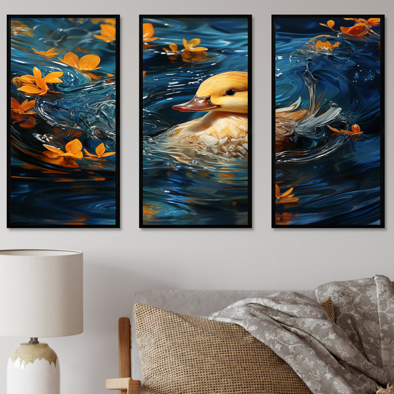 Art mural minimaliste, canard colvert, Cadre flottant noir, H 32 po x l 48 po