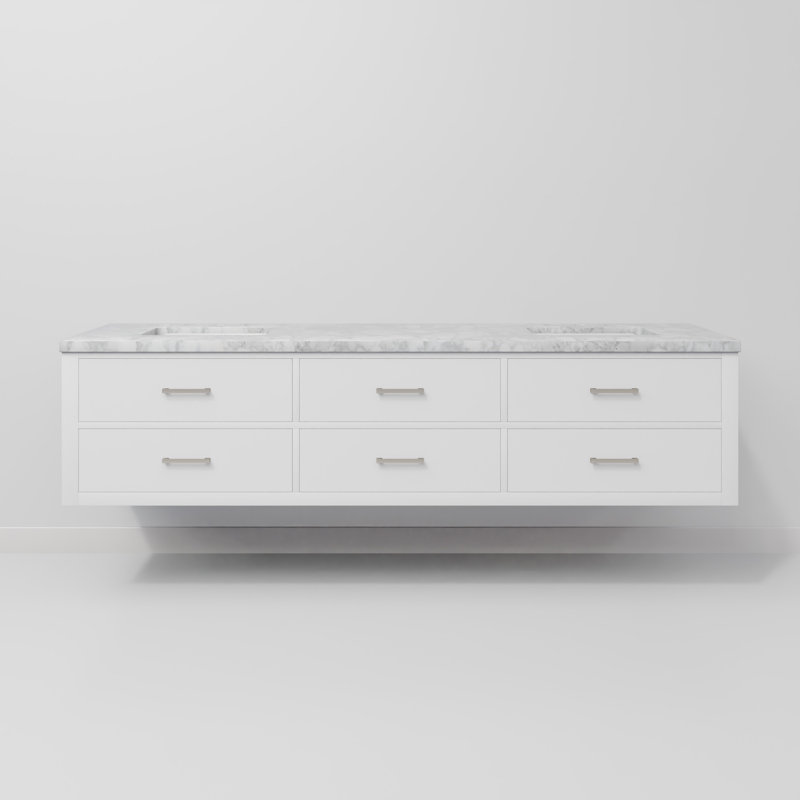 80" Wall-Mounted Double Bathroom Vanity Set, White, White Carrara Marble