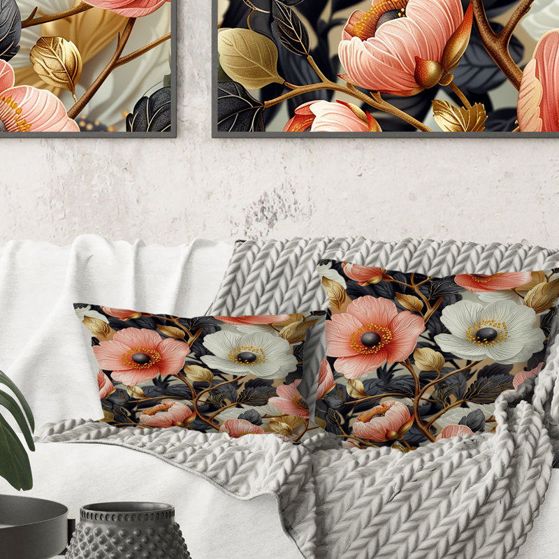 Motif floral rose et noir Boho Meadows IV - Boho, H 16 po x l 16 po, Carrée