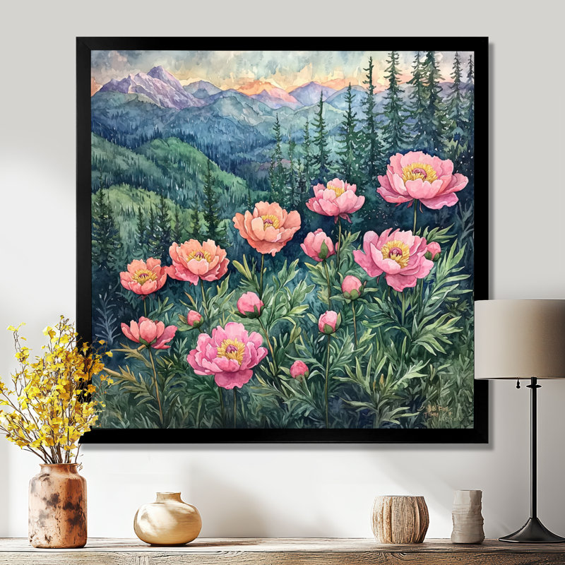 Graicen, pivoines dans les forêts, I - pivoines, art mural, H 36 po x l 36 po, Picture Framed Print, Noir, noir, noir, noir