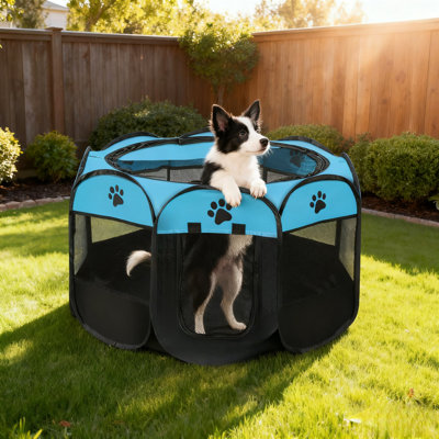 Octagonal Foldable Pet Playpen - Oxford Cloth & Polyester Mesh (35.8”x35.8”x22.8”)
