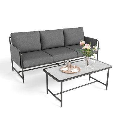 Gray PVC-coated polyester Folding 3-seat Sofa With Coffee Table