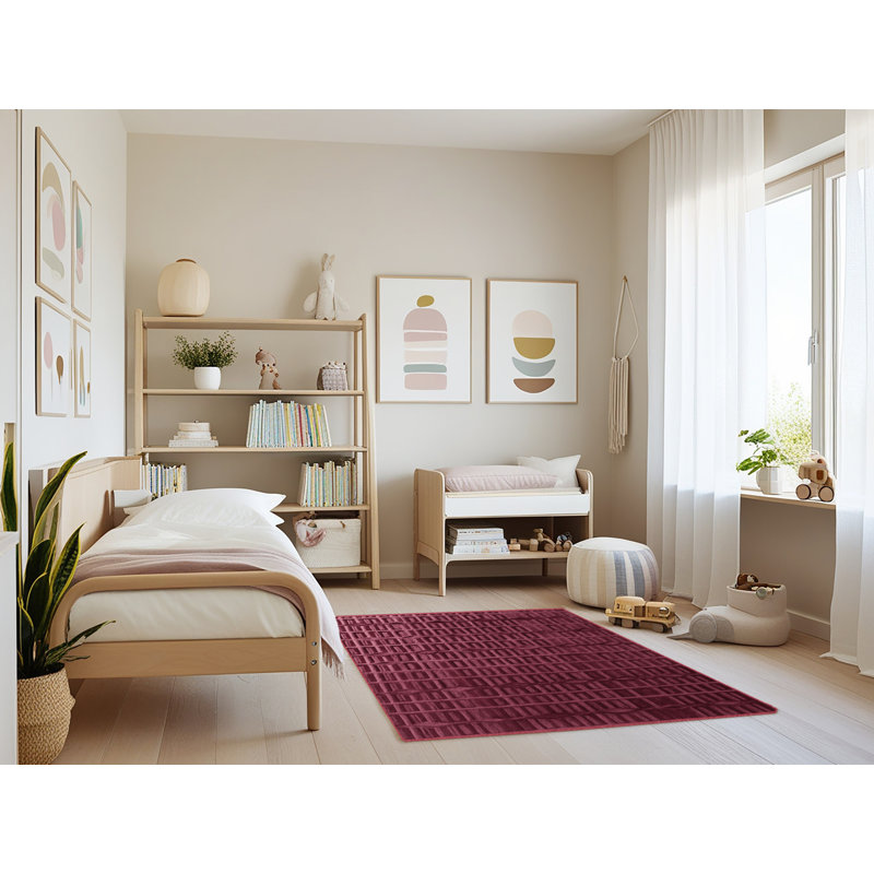 Machine Washable Trellis Red Area Rug, Rectangle 4' x 6'