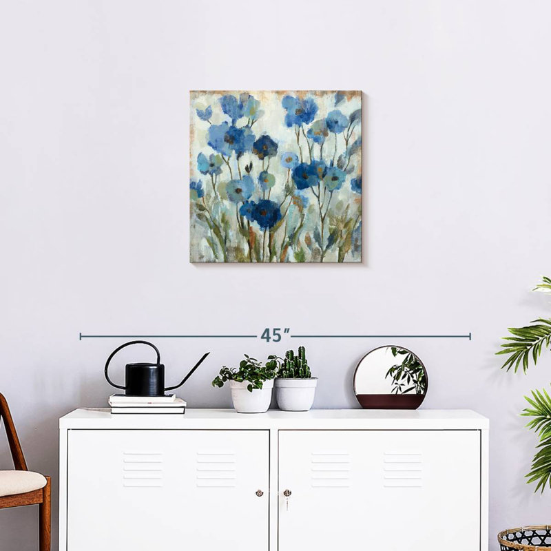 Floral abstrait en bleu III, H 20 po x l 20 po