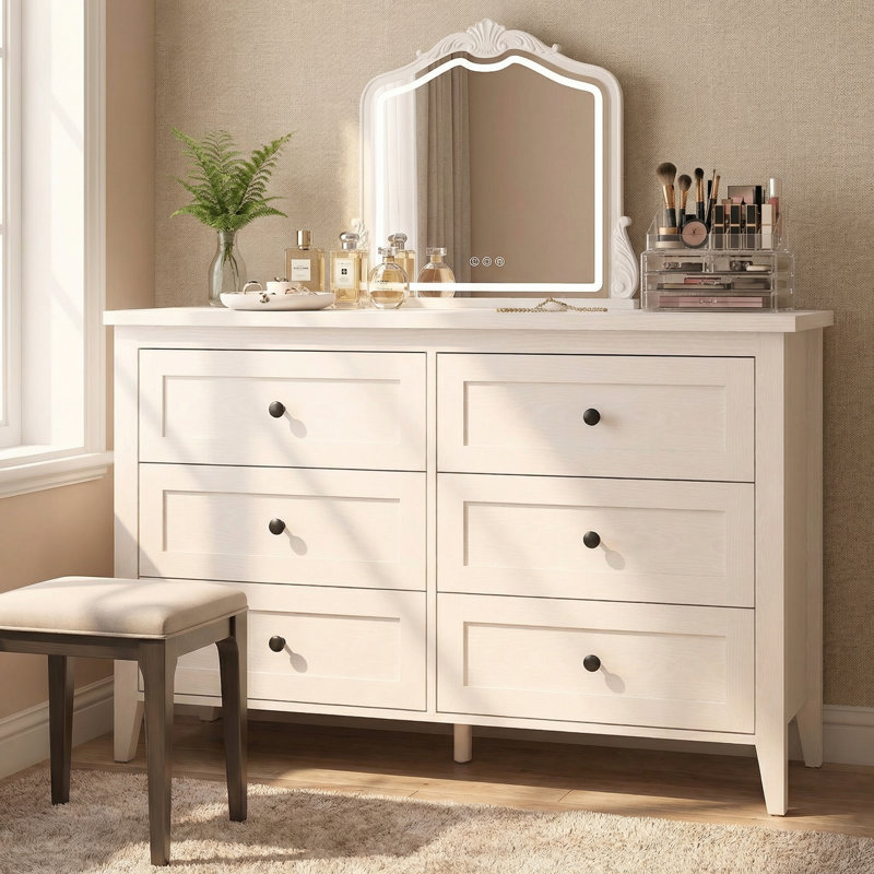 Commode double 6 tiroirs pour chambre Wilma, Blanc