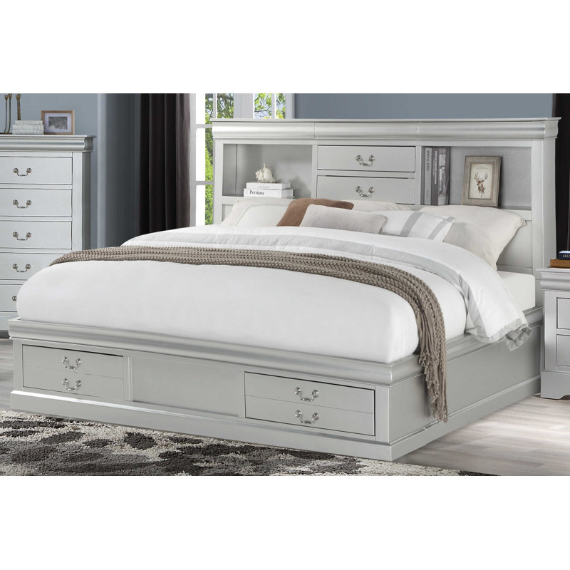 Peres Storage Platform Bed, Platinum, Queen