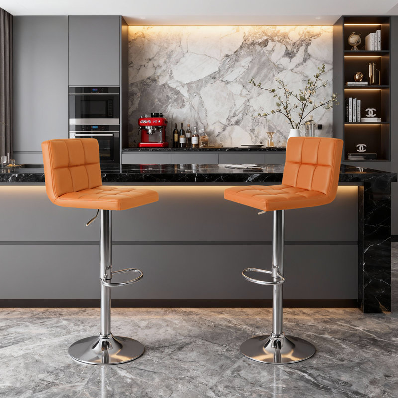 Stallcup Swivel Adjustable Height Bar Stool, Orange