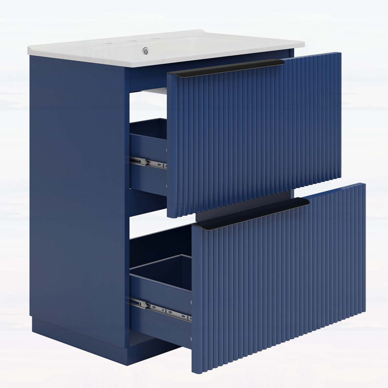 Bathroom Vanity with Ceramic Sink,Drawers,for Modern Elegance, Blue