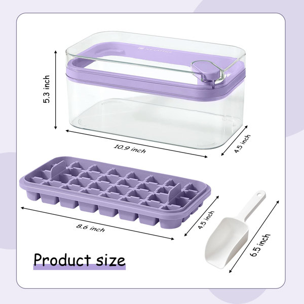 Ice Cube Tray with Lid and Bin, 2 Pack Ice Trays for Freezer, One Button  Easy Release Ice Maker With Handle, Food Grade PP Ice Container Box, Ice