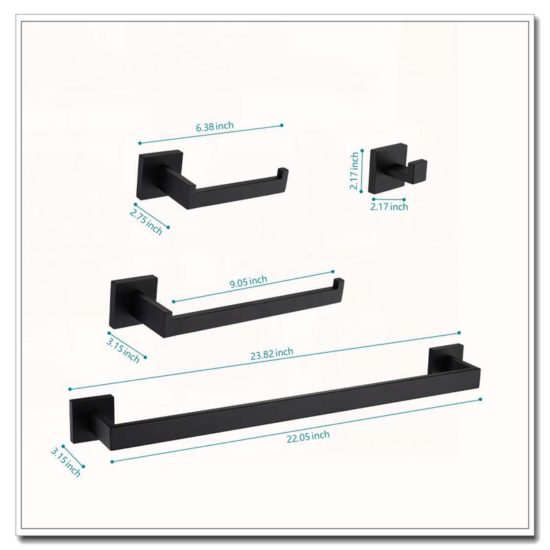 4-Piece Stainless Steel Bathroom Hardware Set, Matte Black