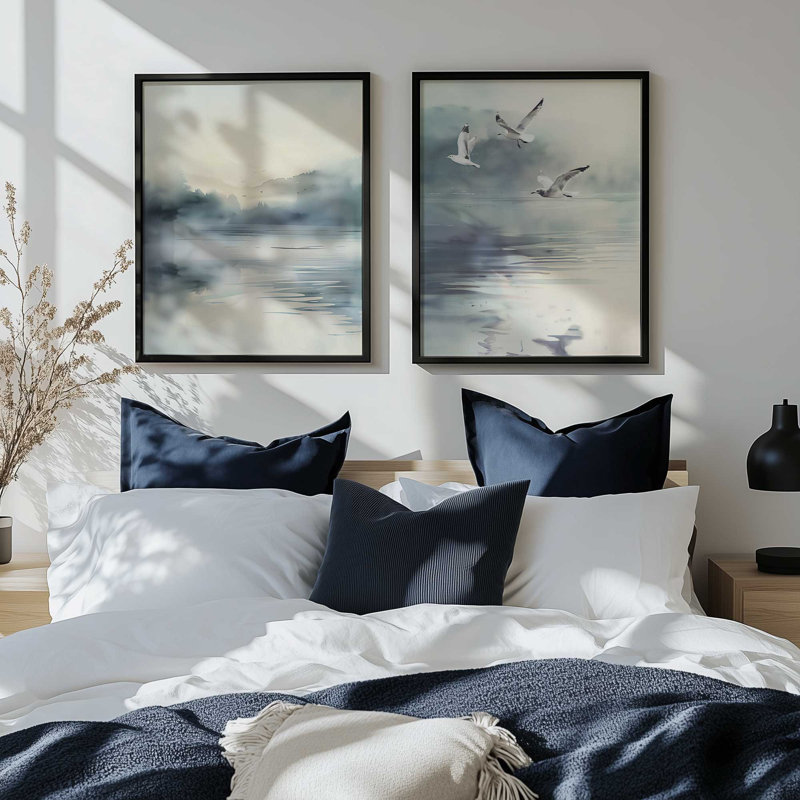 Misty Soar Set of 2 Prints in a Frame, 25.25" H x 38.5" W, Weathered Zinc