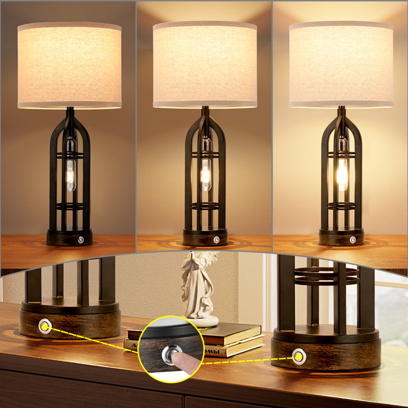 25'' Farmhouse Table Lamp Set with Rotary Socket and USB A&C Ports