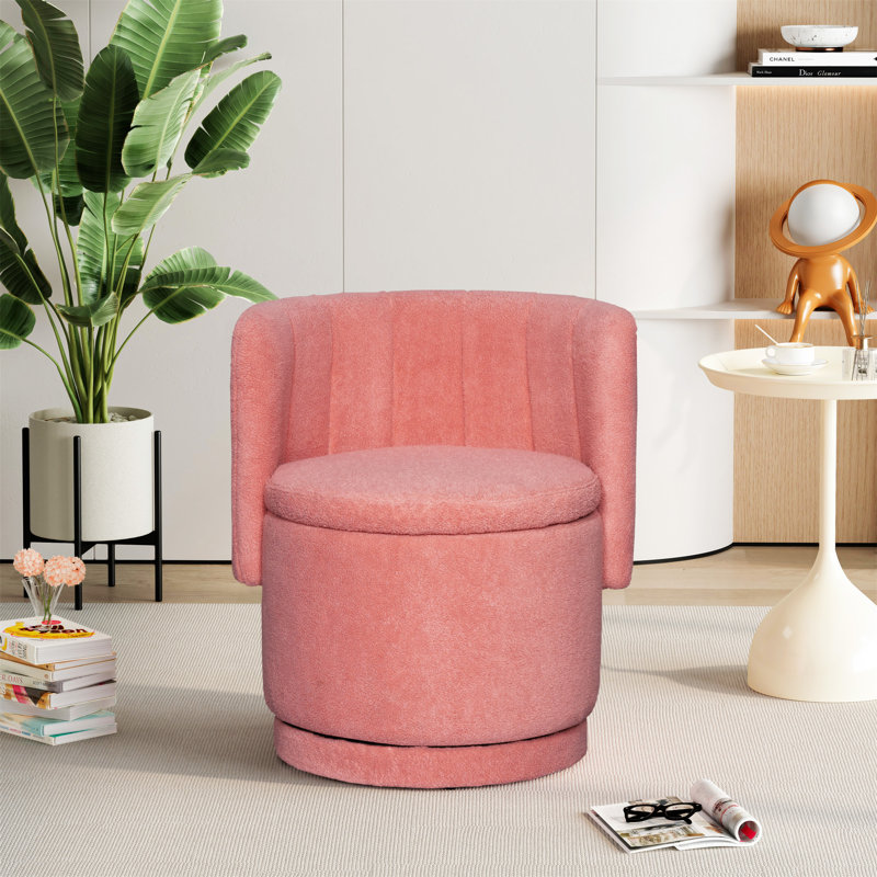 Fauteuil pivotant à 360 degrés avec espace de rangement, Bouclé rose