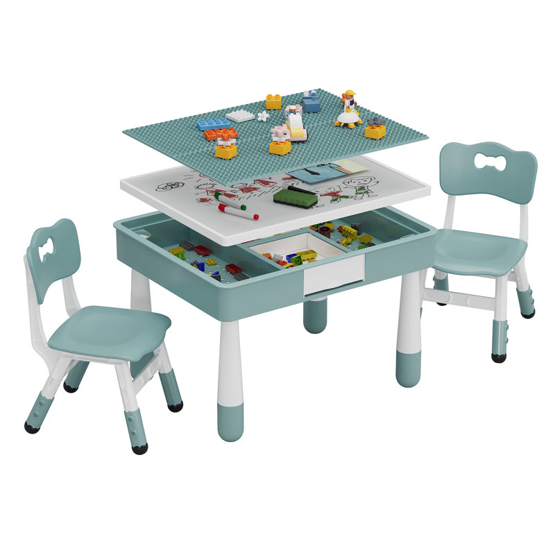 Ensemble de table pour enfants 4 en 1 avec 2 chaises réglables à double face et bureau de table de jeu pour les enfants de 3 à 10 ans
