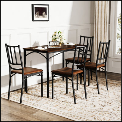 Ensemble de table de bar de style industriel avec quatre bancs pour la cuisine compacte et les rassemblements