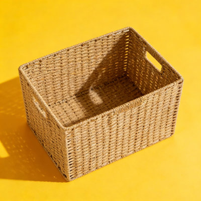 Handwoven Rattan Storage Basket, Woven Storage Box For Home Organization, Decorative Storage Bin For Living Room, Bedroom, Closet, Bookshelf