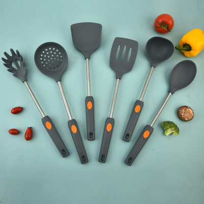 6-Piece Premium Silicone Kitchen Utensil Set With Stainless Steel Core, Heat Resistant Spatula Turner Spoon Ladle For Nonstick Cookware And Everyday Cooking